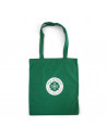 Green promotional cloth bag with long handles and Inca Botanica logo. 